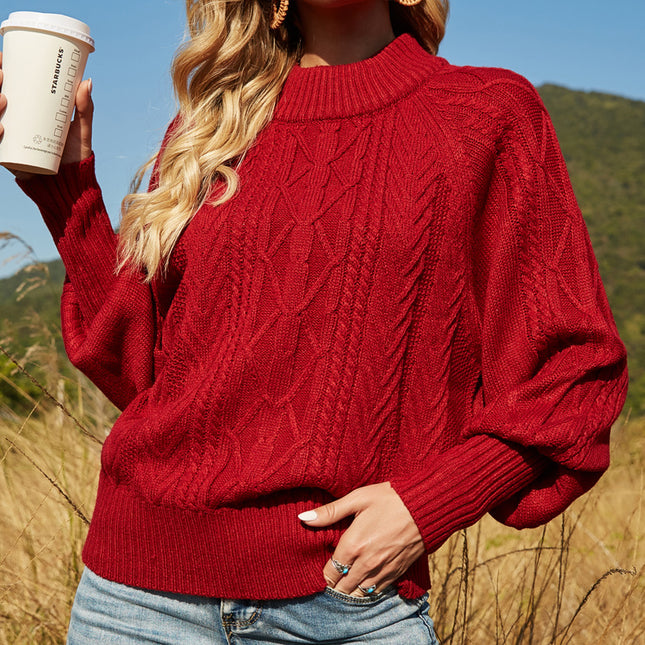 Wholesale Women's Lantern Sleeve Half Turtleneck Pullover Sweater