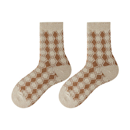Wholesale Women's Warm Autumn Winter Cute Bunny Rhombus Mid-calf Socks