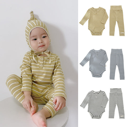 Wholesale Autumn Baby Romper Baby Long Sleeve Newborn Striped Cotton Two-piece Set