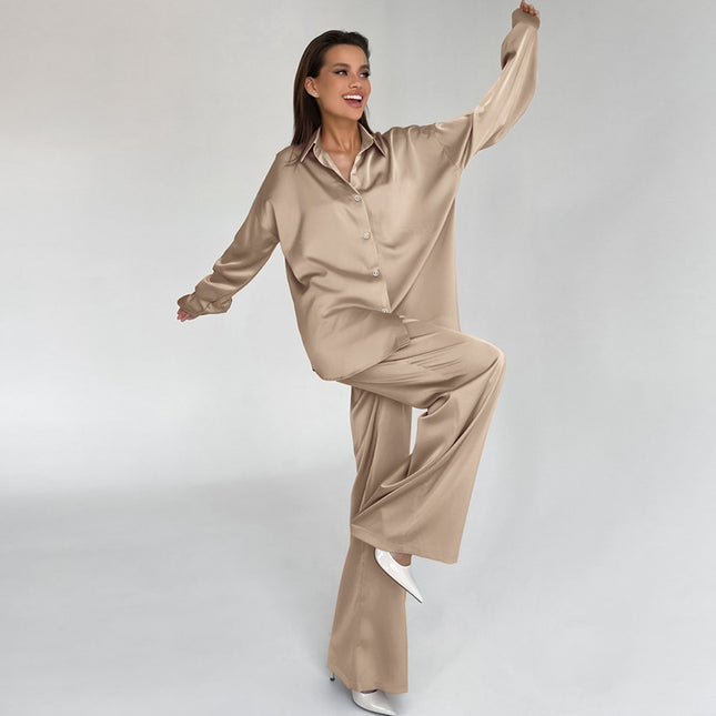 Wholesale Ladies Comfortable Casual Loose Lapel Set Summer Fashion Premium Trousers