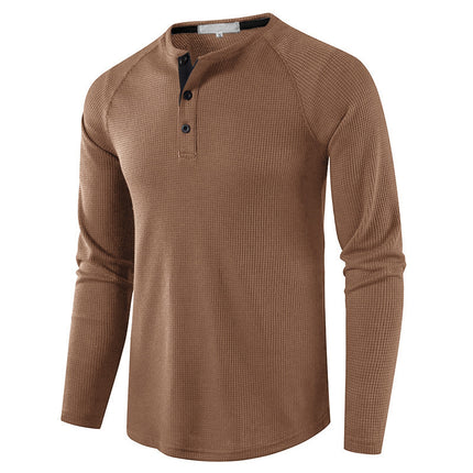 Wholesale Men's Fall Winter Henley Collar Long Sleeve Waffle T-Shirt