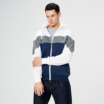 Wholesale Men's Fall Winter Contrasting Color Cardigan Fleece Jacket