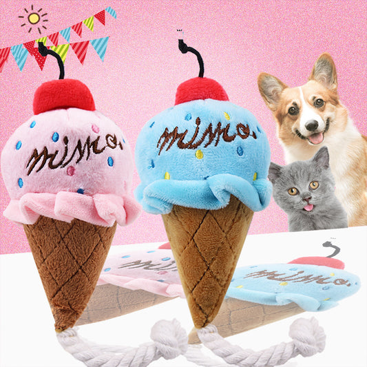 Wholesale Ice Cream Sound Toy Pink Blue Pet Dog Toys Supplies Cat Toys