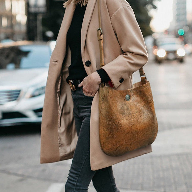 Women's Retro Genuine Leather Tote Bag Large Capacity Fashion Shoulder Crossbody Bag 
