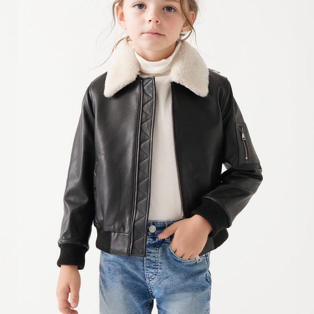 Wholesale Children's Winter Velvet Thickened and Warm PU Leather Jacket