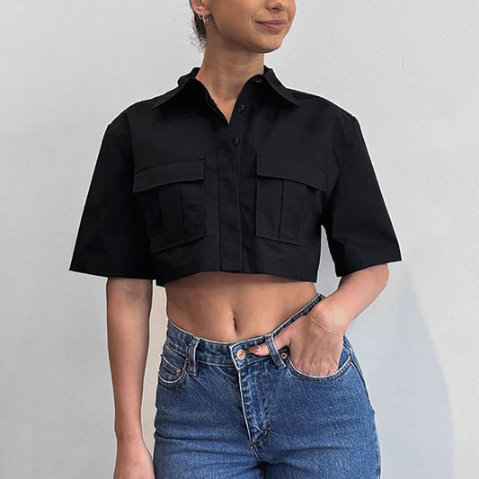 Wholesale Women's Summer Casual Loose Cotton Short-Sleeve Shirt