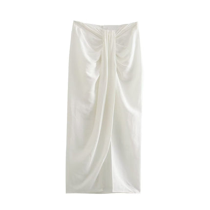 Wholesale Women's Lapel Long Sleeve Short Shirt High Waist Pleated Skirt Suit