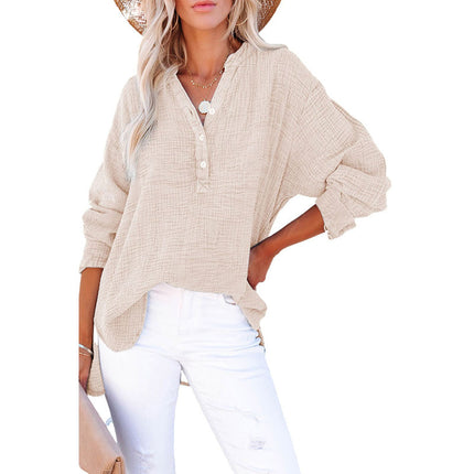 Wholesale Women’s Autumn Loose Casual Pullover Pleated Thin Cotton Blouse