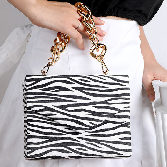 Women's Zebra Print Party Bag Armpit PU Hand-held Shoulder Crossbody Chain Bag