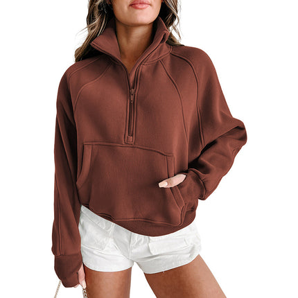 Wholesale Women's Autumn Casual Zipper Stand Collar Long Sleeve Sports Hoodies