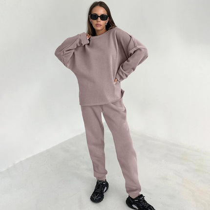 Women's Autumn and Winter Patchwork Knitted Fleece Hoodies Joggers Two-piece Suit