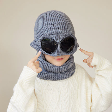 Wholesale Children's Winter Velvet Knitted Hat with Glasses and Scarf Two-piece Set