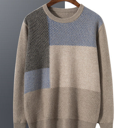Wholesale Men's Round Neck Checkered Casual Pullover Cashmere Sweater