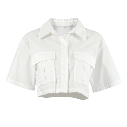 Wholesale Women's Summer Casual Loose Cotton Short-Sleeve Shirt