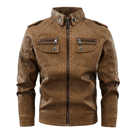 Wholesale Men's Fall Winter Washed Vintage Handsome Velvet PU Leather Jacket