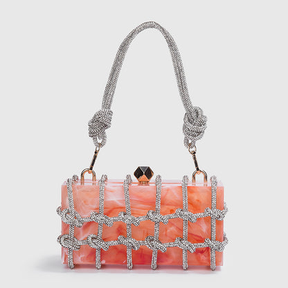 Wholesale Acrylic Transparent Storage Box Banquet Hand-woven Rope Small Square Handbag