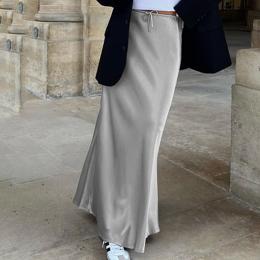 Womne's High-waisted Belted Slim-fitting Long Skirt Fishtail Skirt