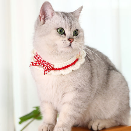 Wholesale Cute Pet Collar Handmade Knitted Cat Scarf Bow Cat Collar
