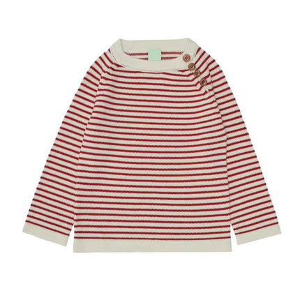 Wholesale Girls Fall Winter Round Neck Button Striped Pullover Sweater