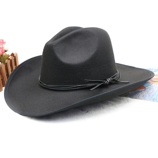 Men's Woolen Jazz Frayed Top Hat Felt Hat Knight Cowboy Hat Winter Woolen Wide Brim Curled Edge