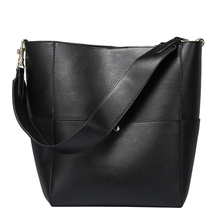 Women's Genuine Leather Bucket Bag Retro Large Bag Crossbody Bag 