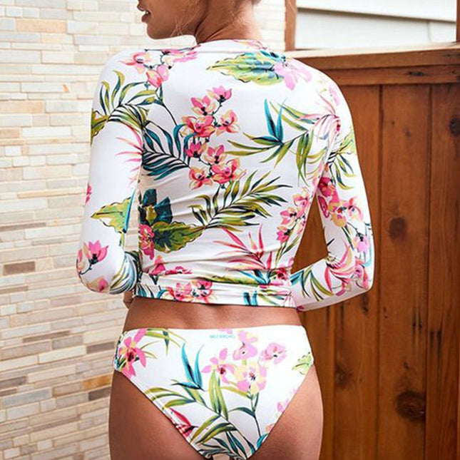 Wholesale Women's Printed Bikini Long-sleeved Sexy Split Swimsuit 