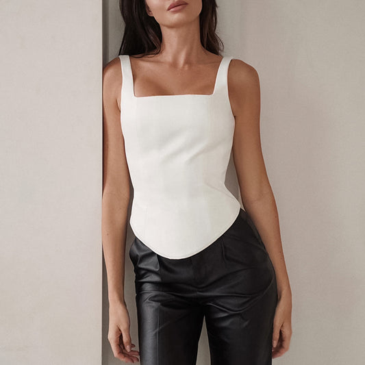Wholesale Ladies Vest Summer Fishbone Slim Camisole Top Black & White Tank