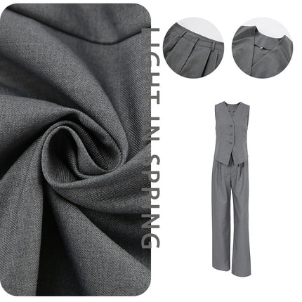 Wholesale Summer Women's Fashion Casual Vest Suit Gray Blazer Pants Two Piece Set