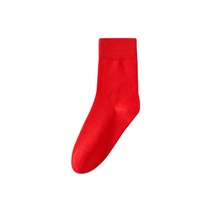 Red Mid-calf Cotton Socks for Male and Female Couples with Blessing Characters