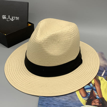 Women's Summer High-end Flat-top Fine Straw White Wide-brim Straw Hat 