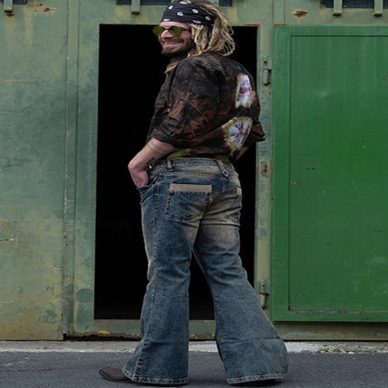 Wholesale Men's Autumn Winter Punk Retro High Waist Flared Jeans