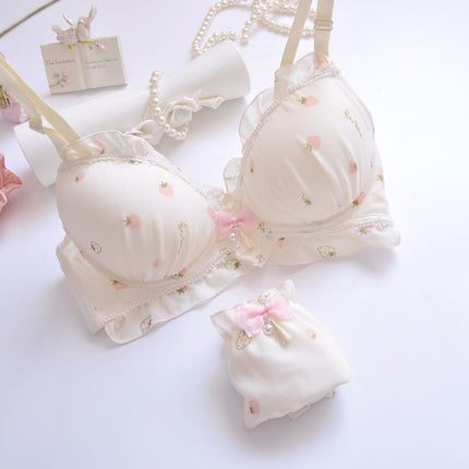 Girls Water-Soluble Embroidered Film Cup Without Wires Push-Up Bra Set