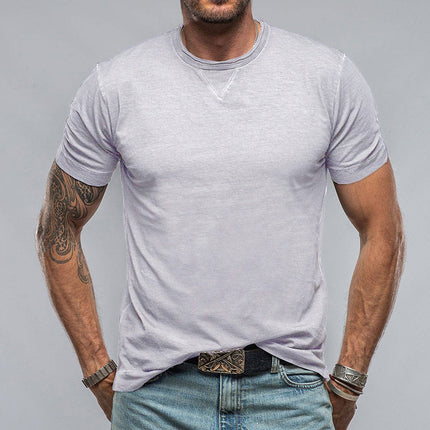 Men's Summer Solid Color Round Neck Short-sleeved Cotton T-shirt Top