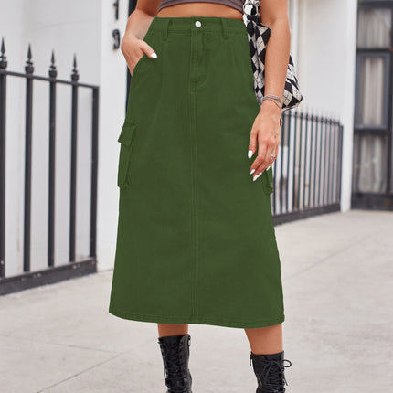 Wholesale Women's Workwear Washed Denim Skirt Mid-length Skirt