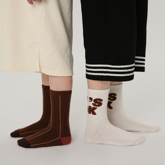Wholesale 4 Pairs Kids Socks Fall Letter Striped Cotton Mid-calf Socks