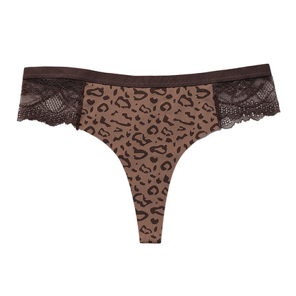 Wholesale Ladies Leopard Print Low Waist Thong Cotton Crotch Traceless Ice Silk Panties