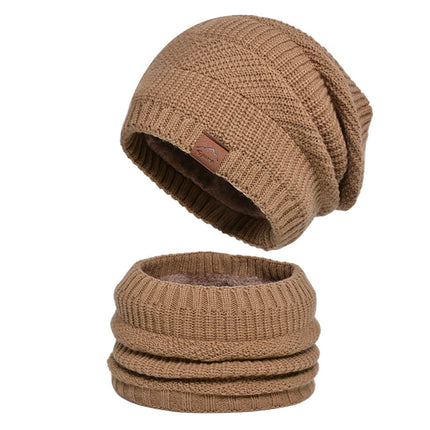 Wholesale Men's Winter Velvet Warm Knitted Hat, Neck Scarf and Gloves Three-piece Set