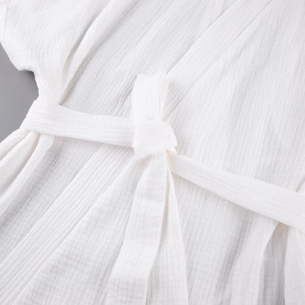 Wholesale Women's Autumn Loose Casual Cotton Crepe Shirt White Shorts Two-Piece Set