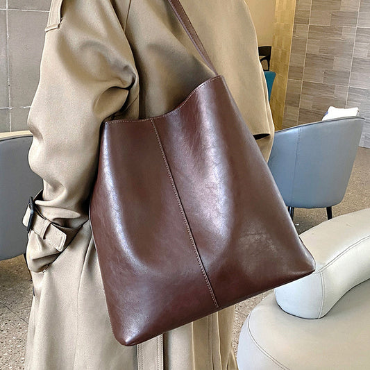 Women's Large Capacity Genuine Leather Bucket Bag Premium Tote Bag Shoulder Crossbody Bag