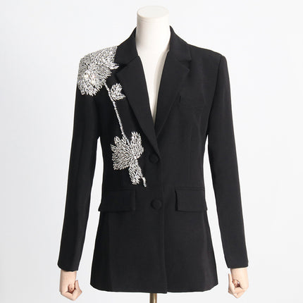 Wholesale Women's Beaded Flower Splicing Loose and Slim Blazer Jacket