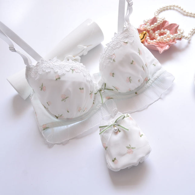 Cute Push-up Sexy Water-soluble Embroidered Thin Cup Bra Set for Girls
