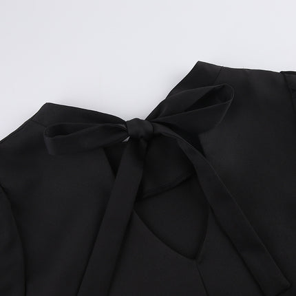 Wholesale Ladies Spring Summer Black Dress Simple Solid Color Loose Backless Dress