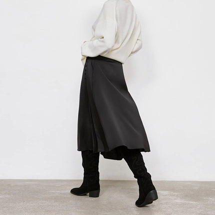 Wholesale Ladies Spring High Waist Slit A Line Skirt Mid Length Black Skirt