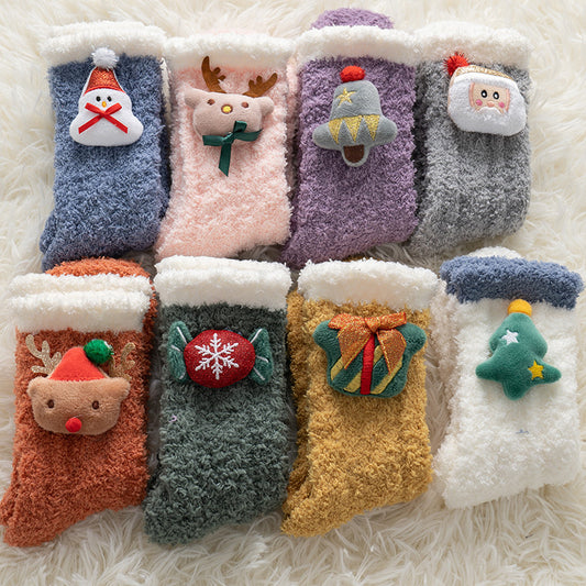 Women's Winter Thickened Warm Cute Gift Christmas Floor Socks Coral Fleece Socks 