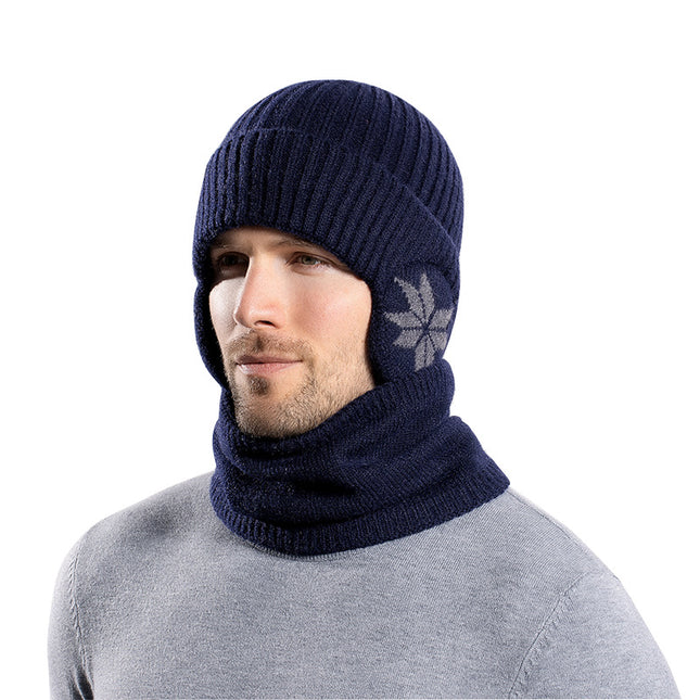Winter Outdoor Cycling Ear Protection Plus Velvet Warm Knitted Hat and Scarf Set 