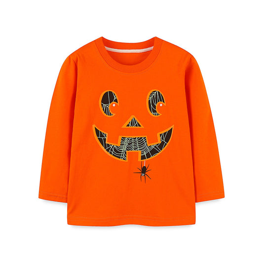 Wholesale Kids Halloween Fluorescent Pumpkin Print Long Sleeve T-Shirt