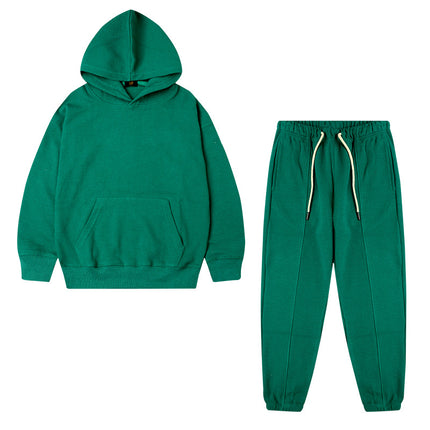 Kids Waffle Thick Solid Color Hooded Hoodies Joggers Two-Piece Set