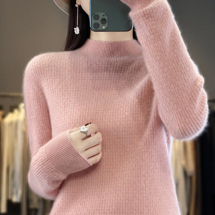 Wholesale Women's Solid Color Seamless Half Turtleneck Wool Sweater