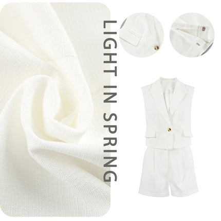 Wholesale Women's Summer Simple Fashion White Vest Shorts Two-Piece Set
