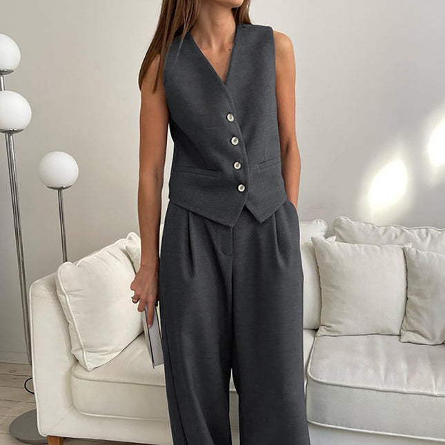 Wholesale Women's Summer Fashion Simple Blazer Vest Trousers Two-piece Set